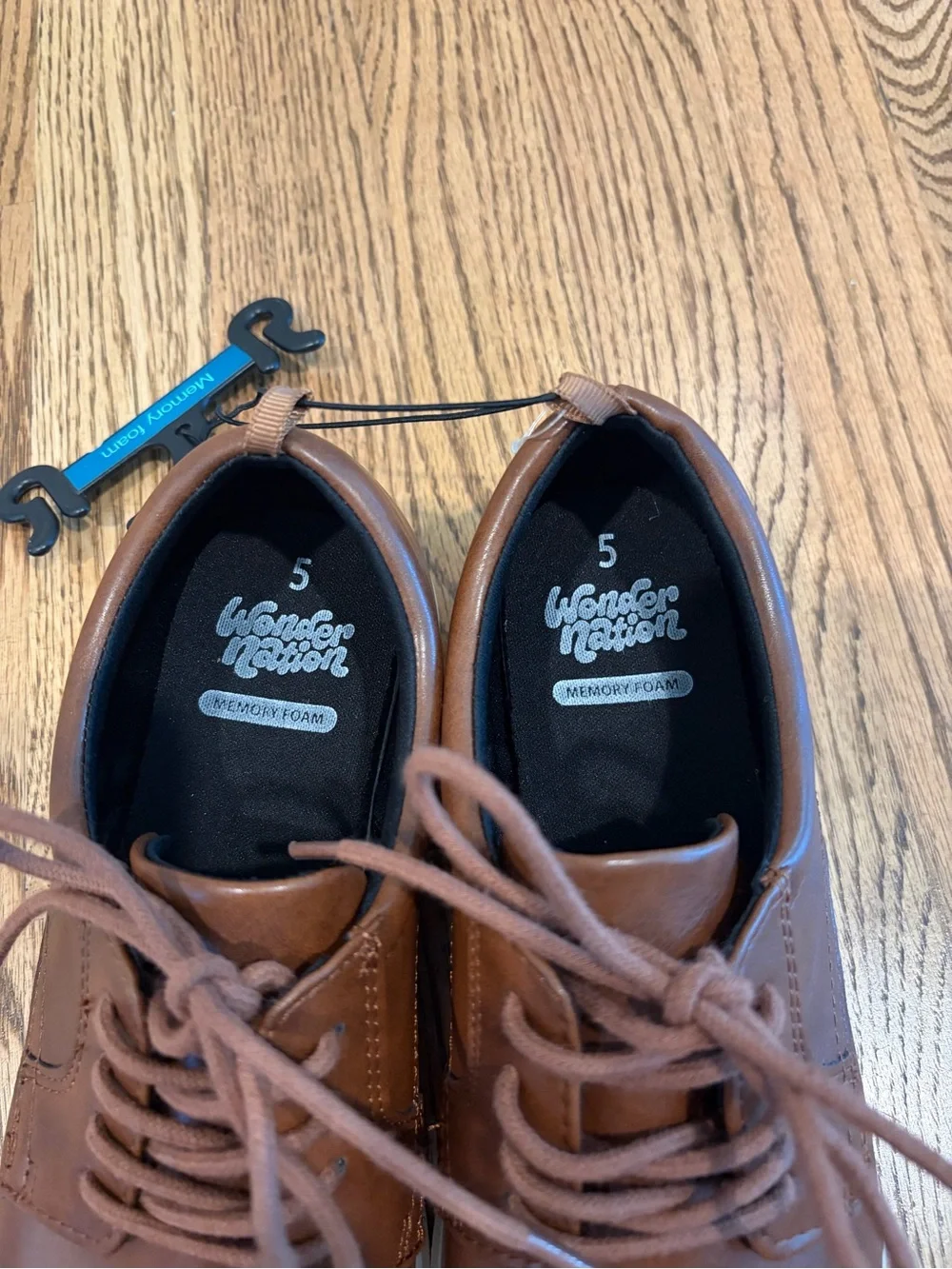 wonder nation Brown Lace-Up Kids Dress Shoes with White Sole